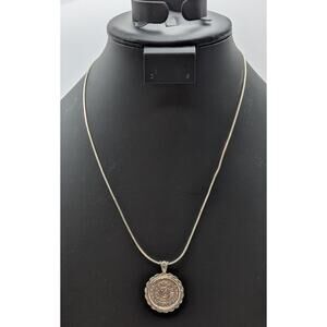 Vtg 925 Sterling Silver Rope Surround Capricorn Two-Sided Coin Pendant Necklace